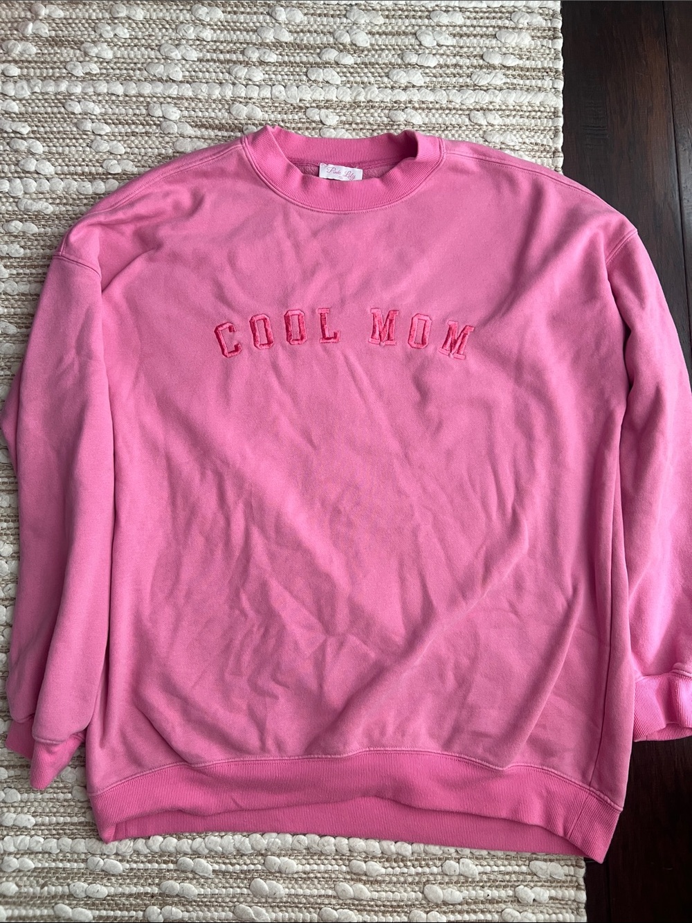 Pink Lily Pink 'COOL MOM' Embroidered Crewneck Oversized Fit* Sweatshirt